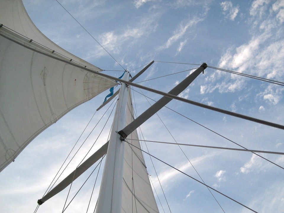 Looking straight up the mast at the blue sky above