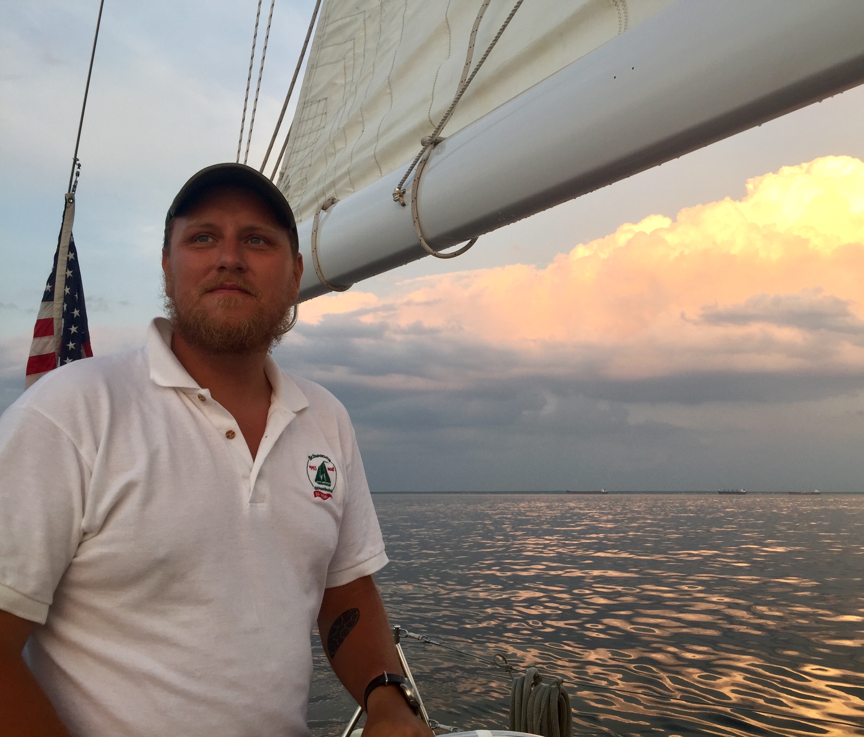 Captaining the schooner on a beautiful evening