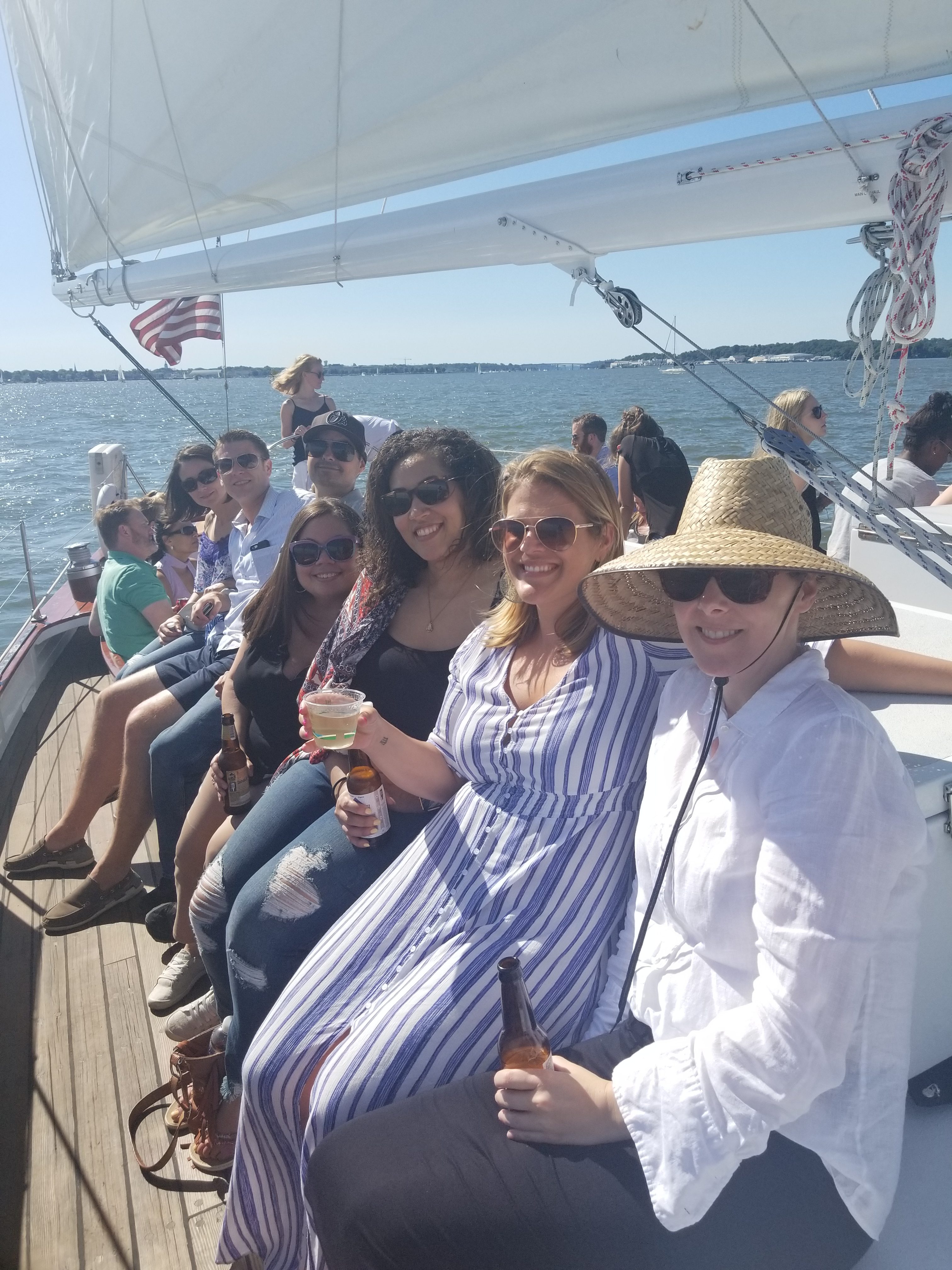 A birthday bash aboard the sailboat and everyone is smiling