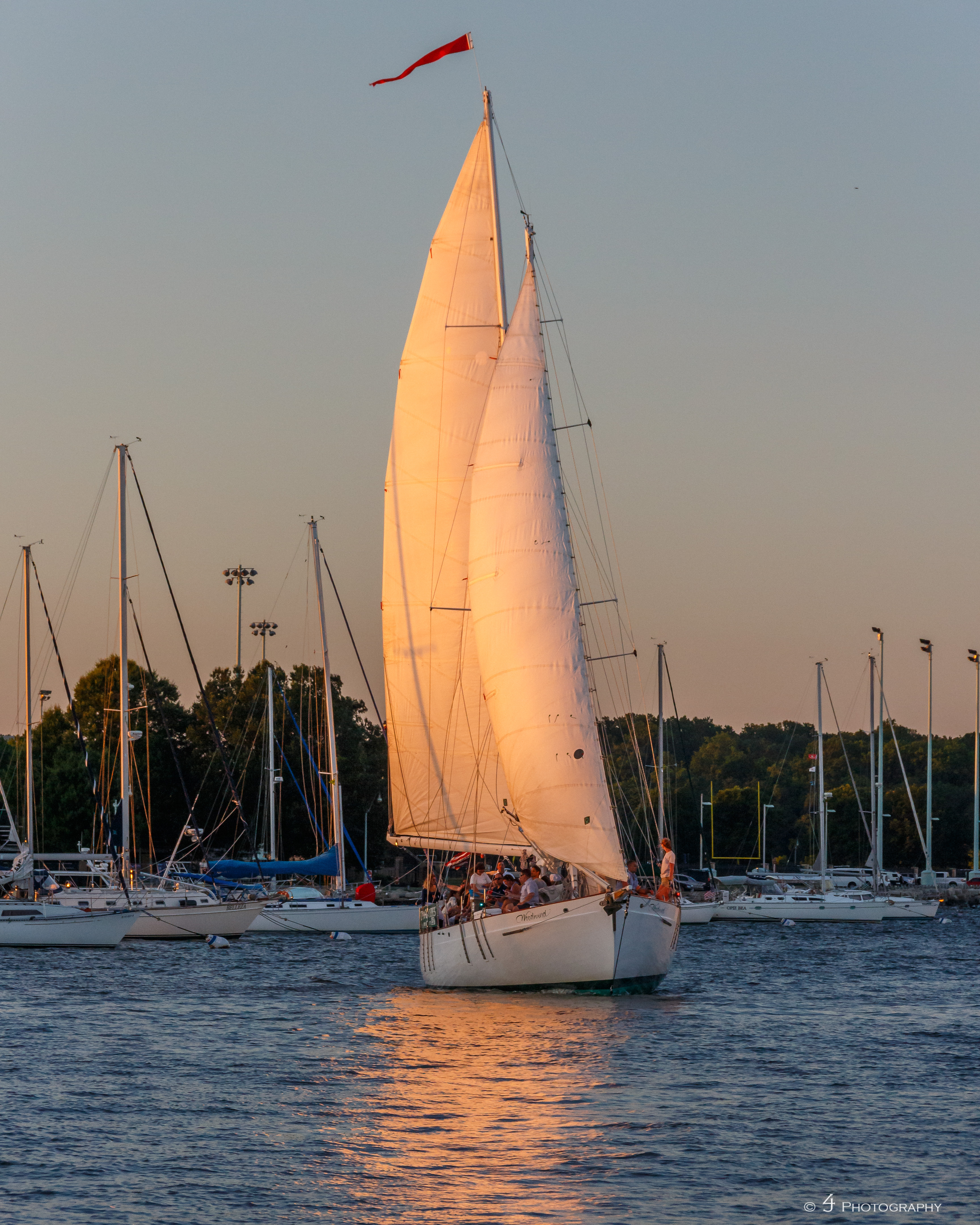 Woodwind coming into port on a beautiful evening