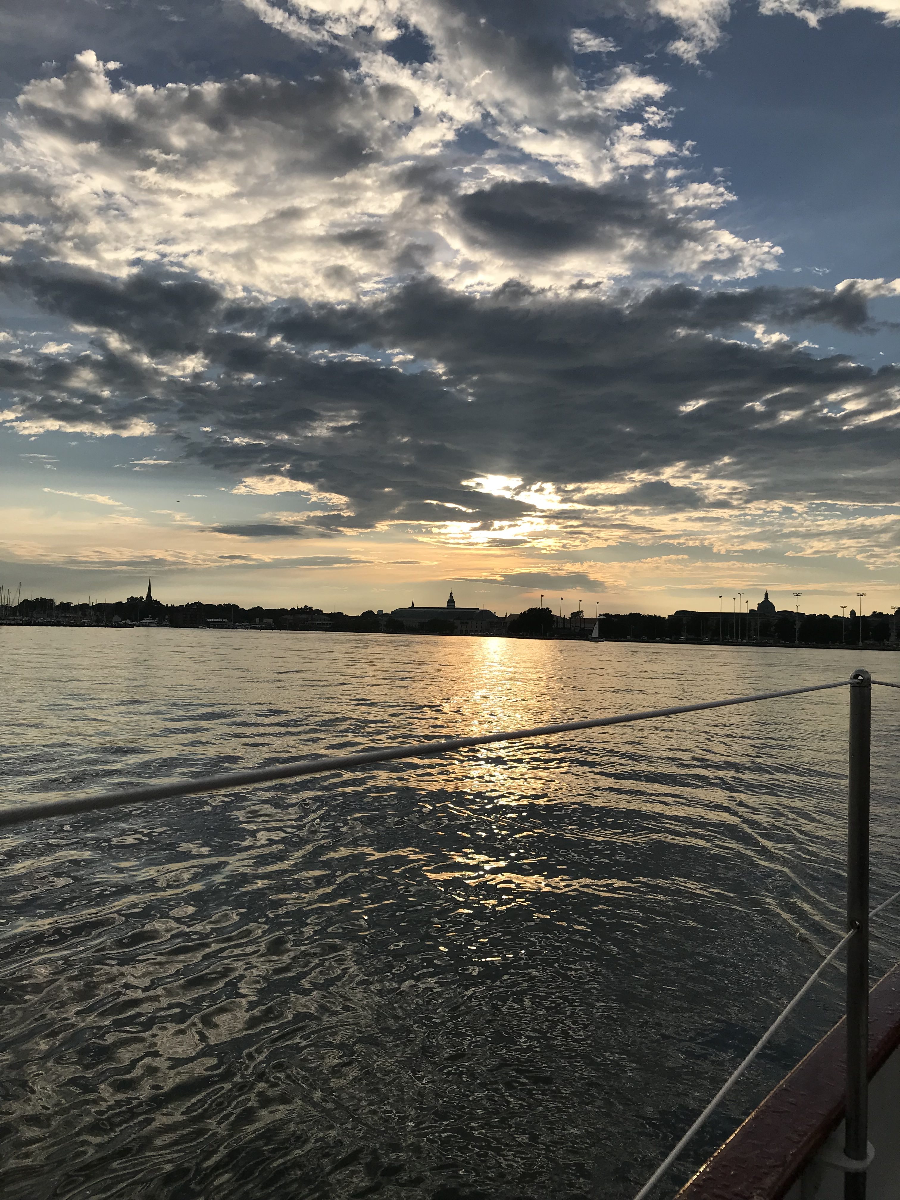 Calm Waters and clouds covering the sun looking into the harbor