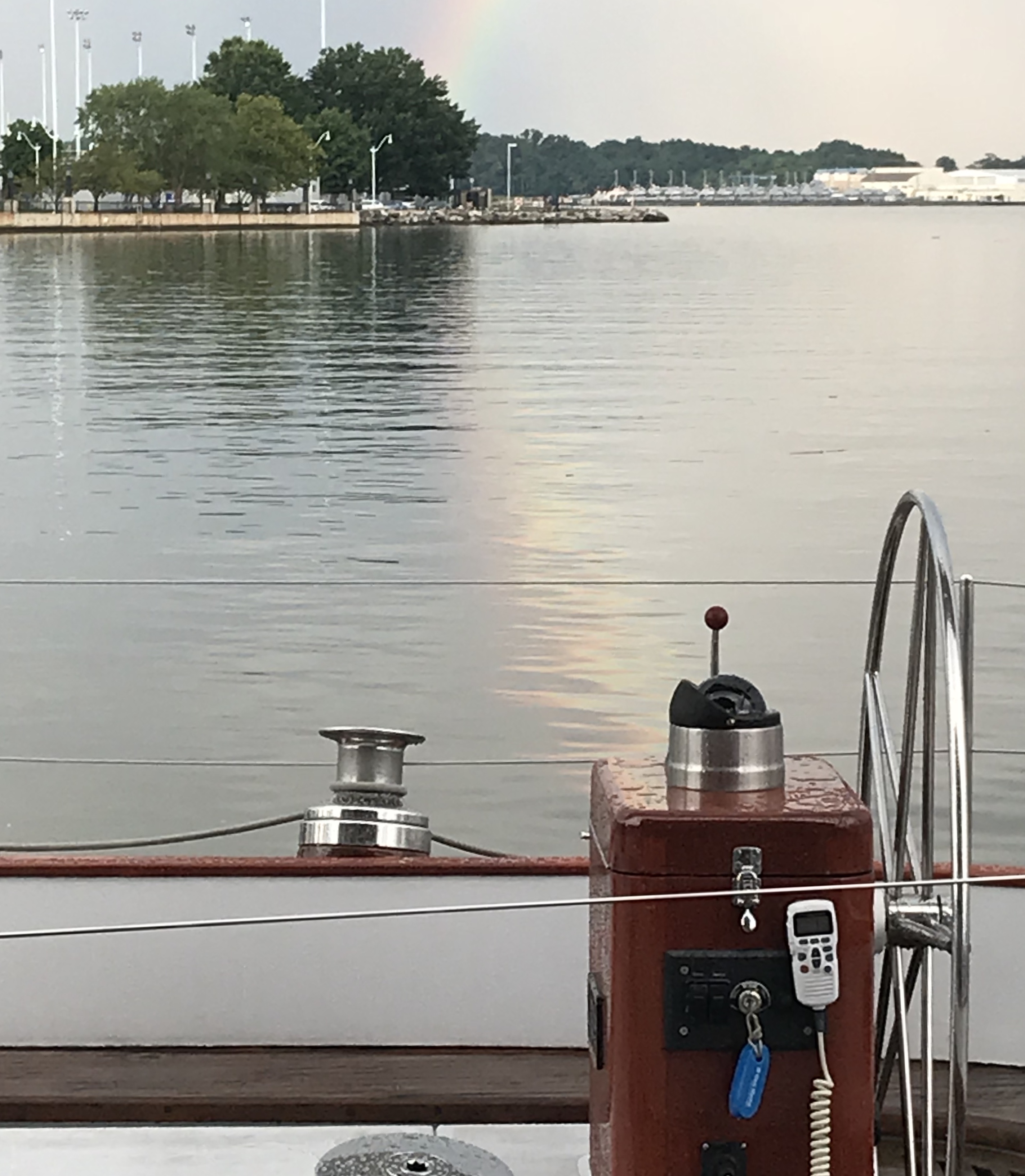 Calm water and beautiful view of the Naval Academy from onboard