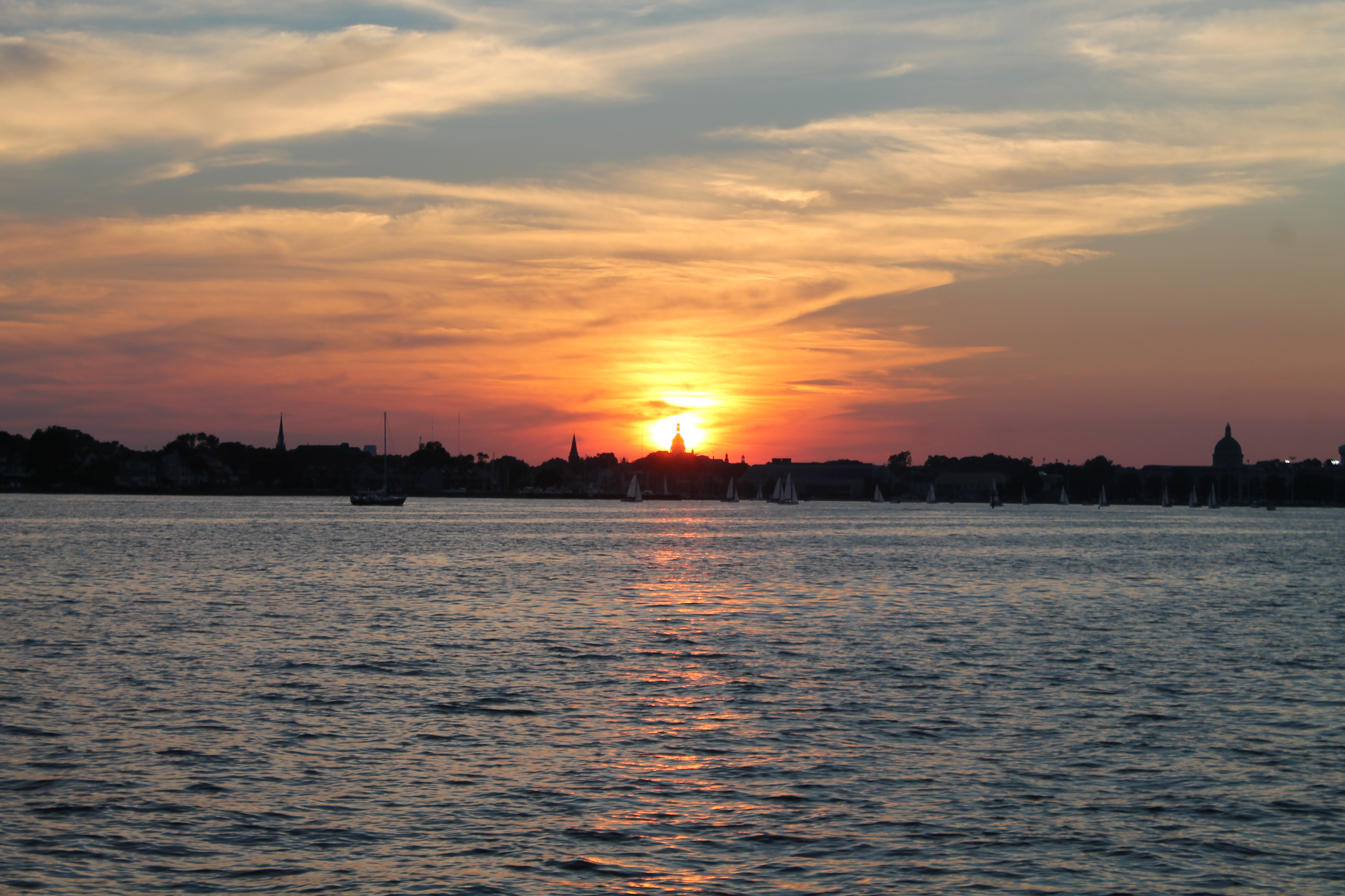 Sunset framing Annapolis skyline from the water