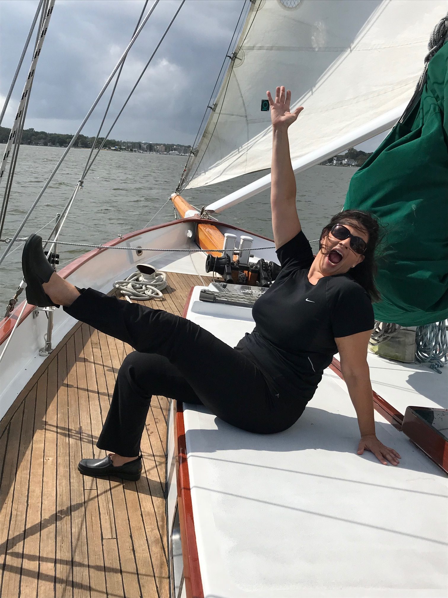 Schooner guest showing joy in sailing