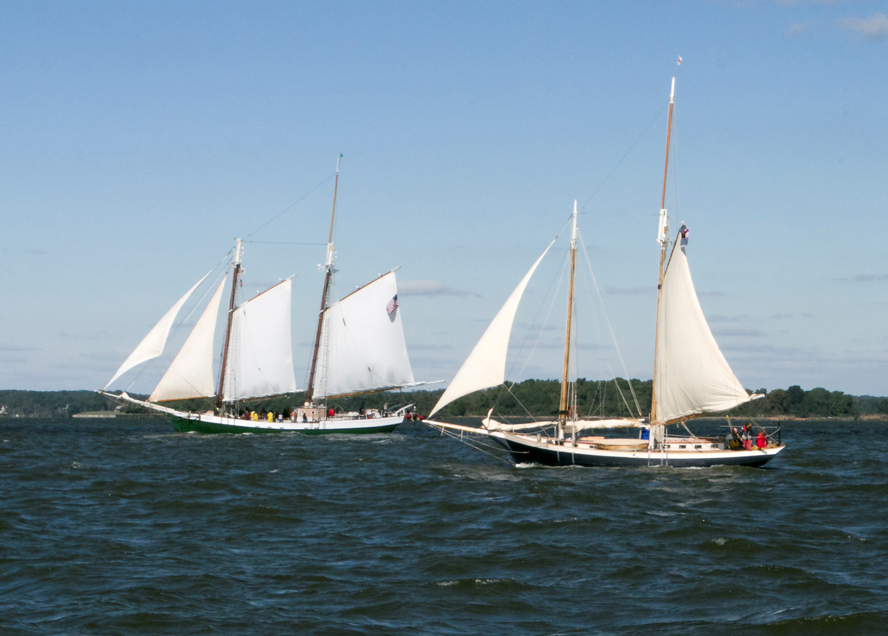 Two schooners sailing side by side on the Chesapeake Bay