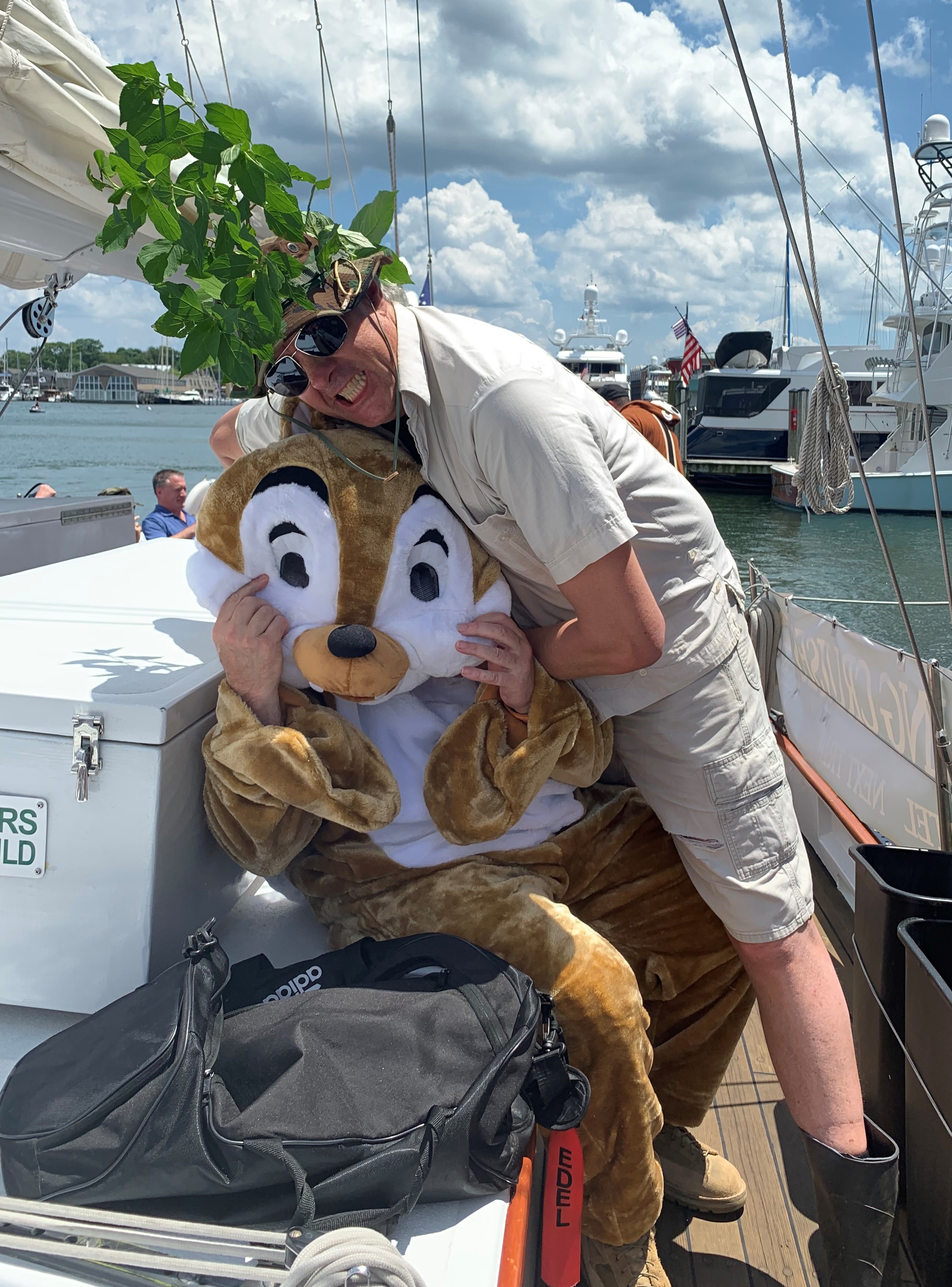 Caddyshack Gopher and Greens Keeper having fun on the boat