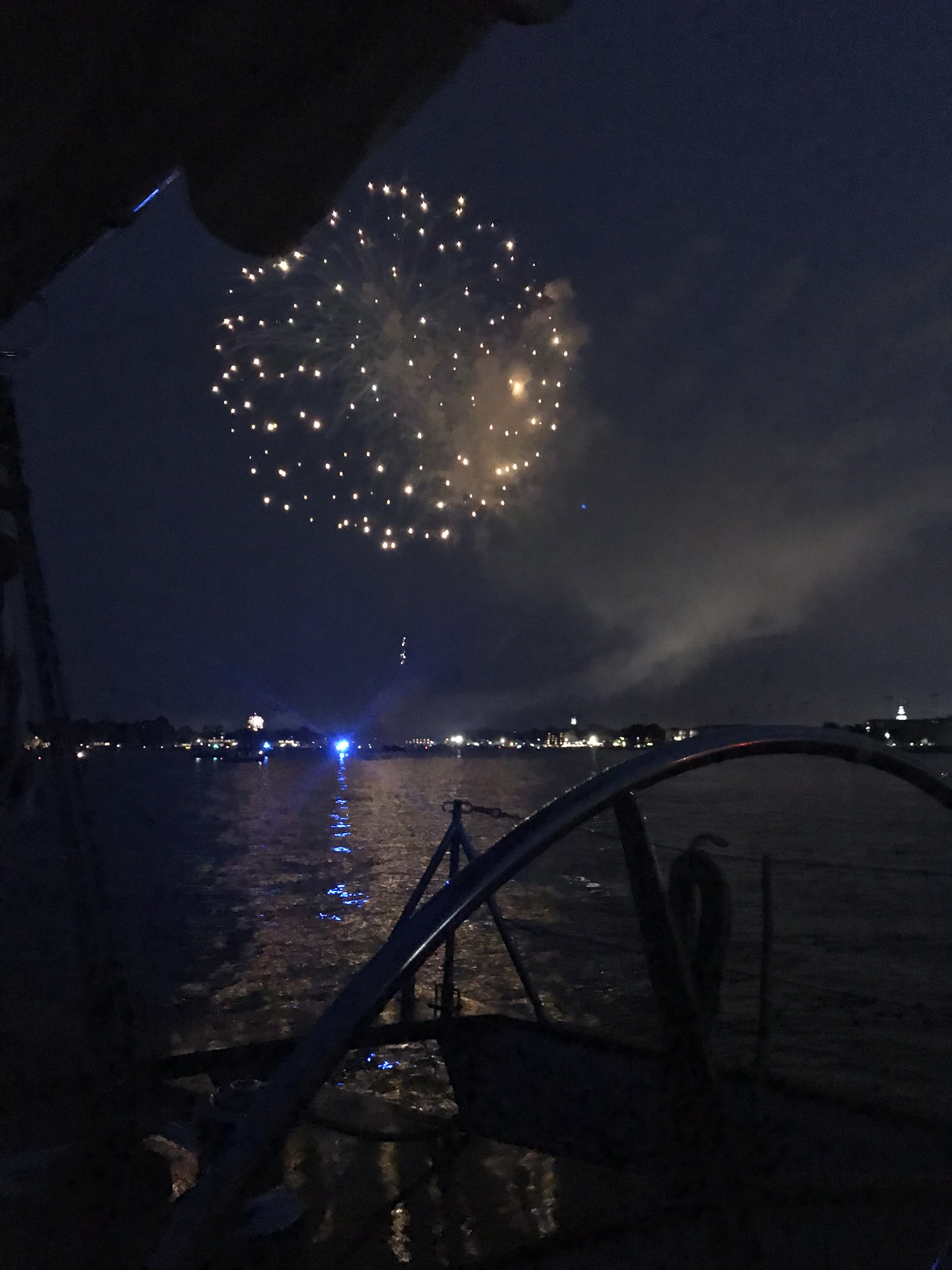 Independence Day fireworks over the bay taken from the schooner