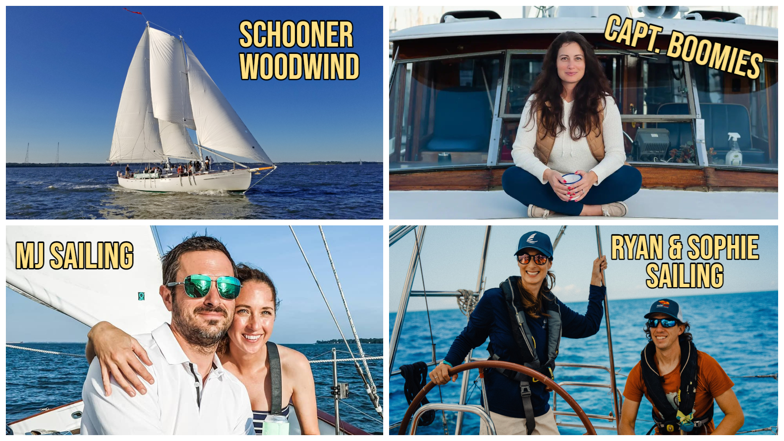 Collage of You Tubers for Annapolis sailing event aboard Schooner Woodwind
